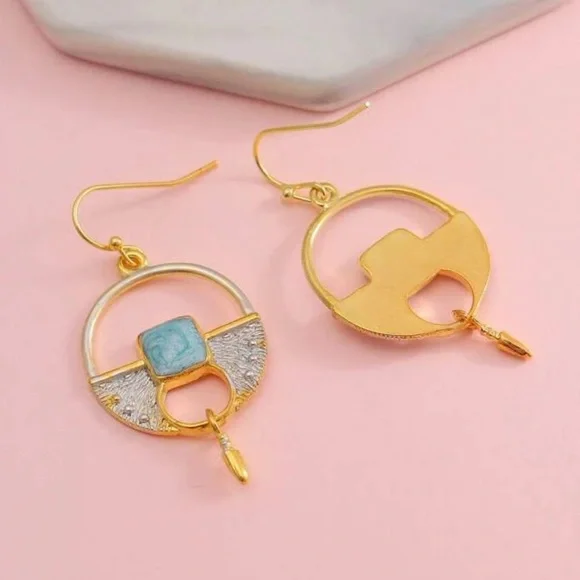 Theodosia~ Tribal Medley Turquoise Square Hoop Shield Dagger Bullet Arrow Dangle - Picture 4 of 4